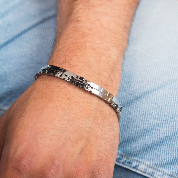 Bracciale Boccadamo uomo ABR732 con fasce rigide e inserti neri