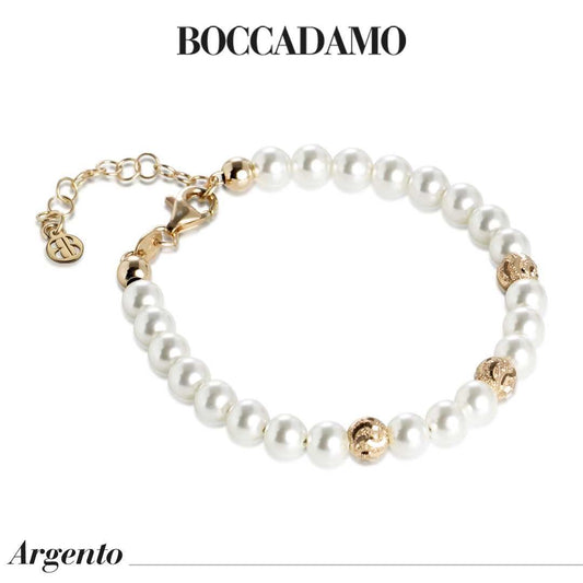 Bracciale placcato oro giallo con perle e sfere diamantate BR478D