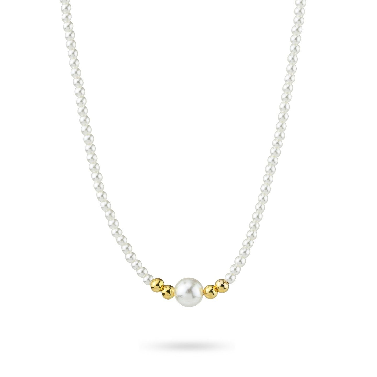 Collana di perle in argento placcato oro giallo con perla centrale grande GR909D
