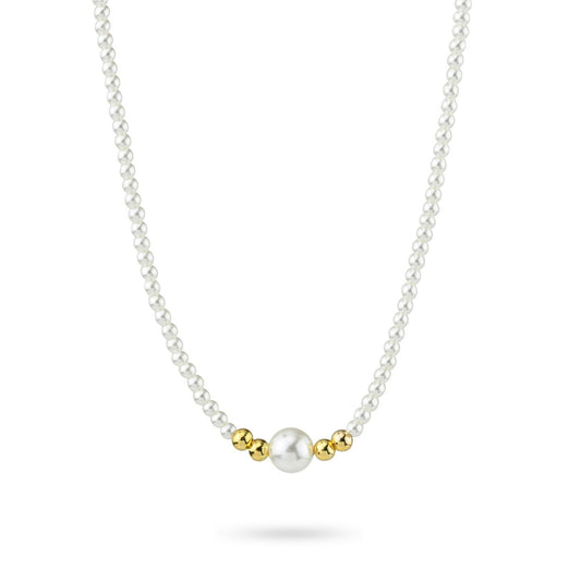 Collana di perle in argento placcato oro giallo con perla centrale grande GR909D